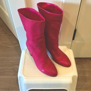 NWOB Free People Mid Calf Bright Pink Block Heeled Boot - EU 40 (9-9.5)